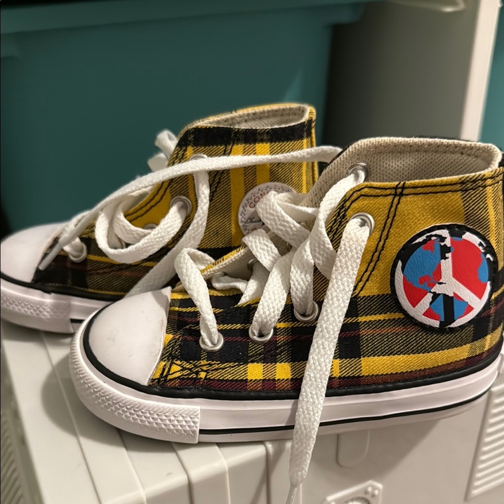 Converse Yellow Plaid Kids High-Top Sneakers